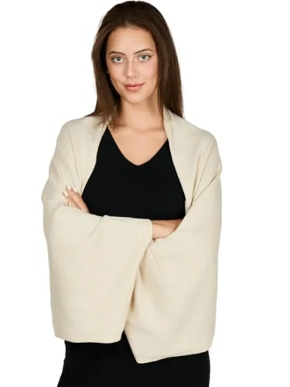 Knitted Shawl Wrap with Sleeves, Viscose Blend, 4-Way Wear, 57